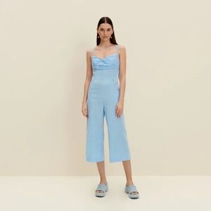 Linen-blend jumpsuit in Light Blue